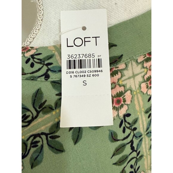 LOFT Dress New Size Small Tiled Vine Green Dress w/ Tie Long Sleeve NWT - Picture 3 of 13